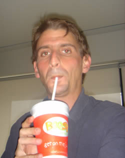 Drinking a Boost fruit Juice