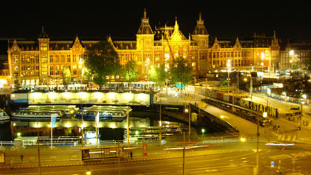 Central Train Station view from Victoria Hotel Amsterdam Holland