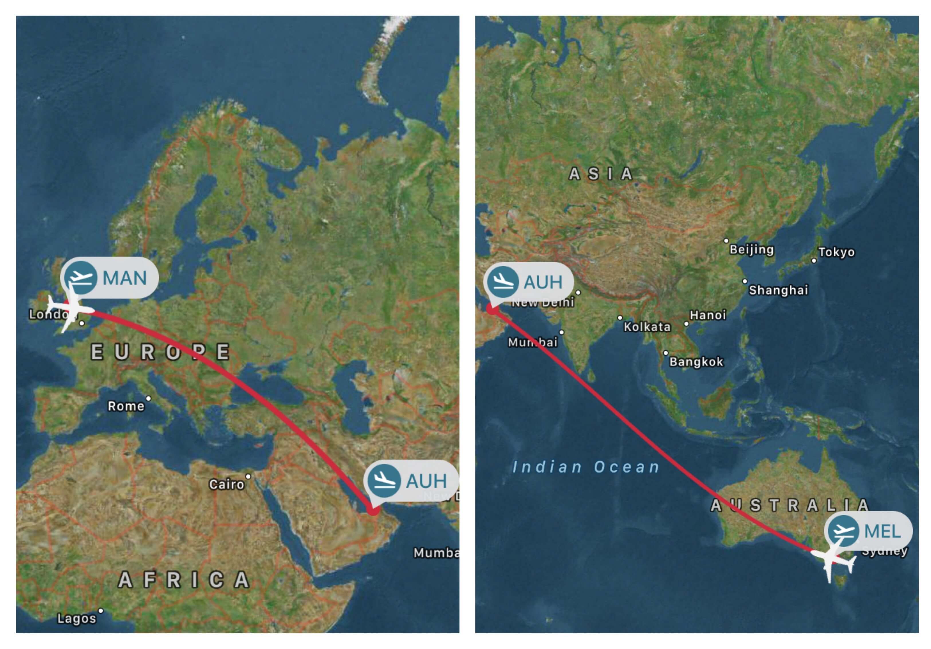 Melbourne to Manchester Flight Route