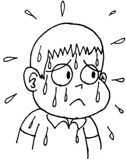 sweating boy in the heat
